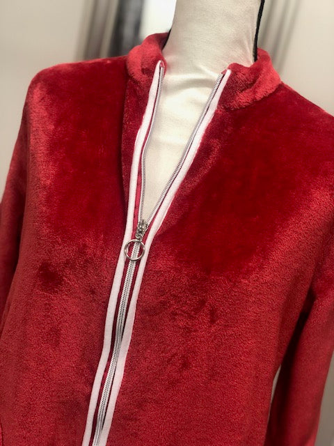 Bright Red Plush Zip Up Robe