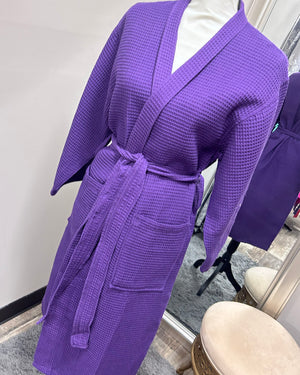 Waffle Kimono Pink Long Robe - Purple