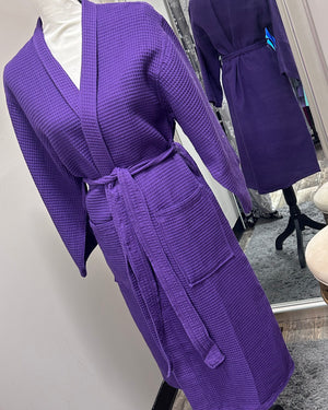 Waffle Kimono Pink Long Robe - Purple