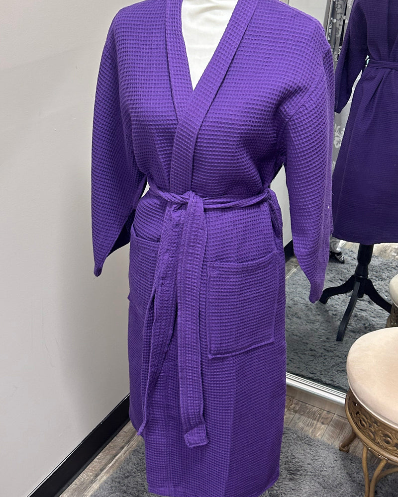 Waffle Kimono Pink Long Robe - Purple