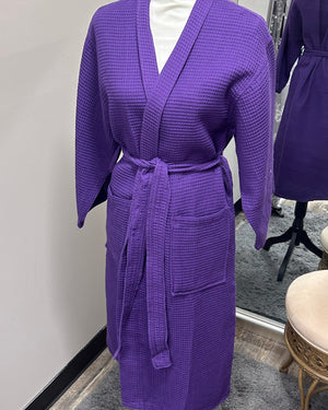 Waffle Kimono Pink Long Robe - Purple
