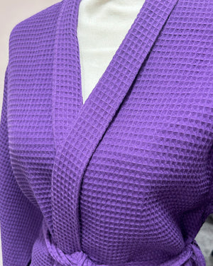 Waffle Kimono Pink Long Robe - Purple
