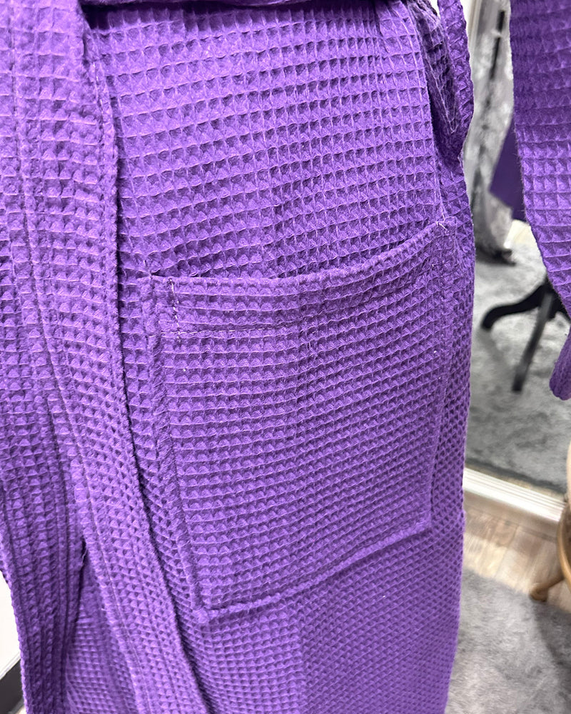 Waffle Kimono Pink Long Robe - Purple