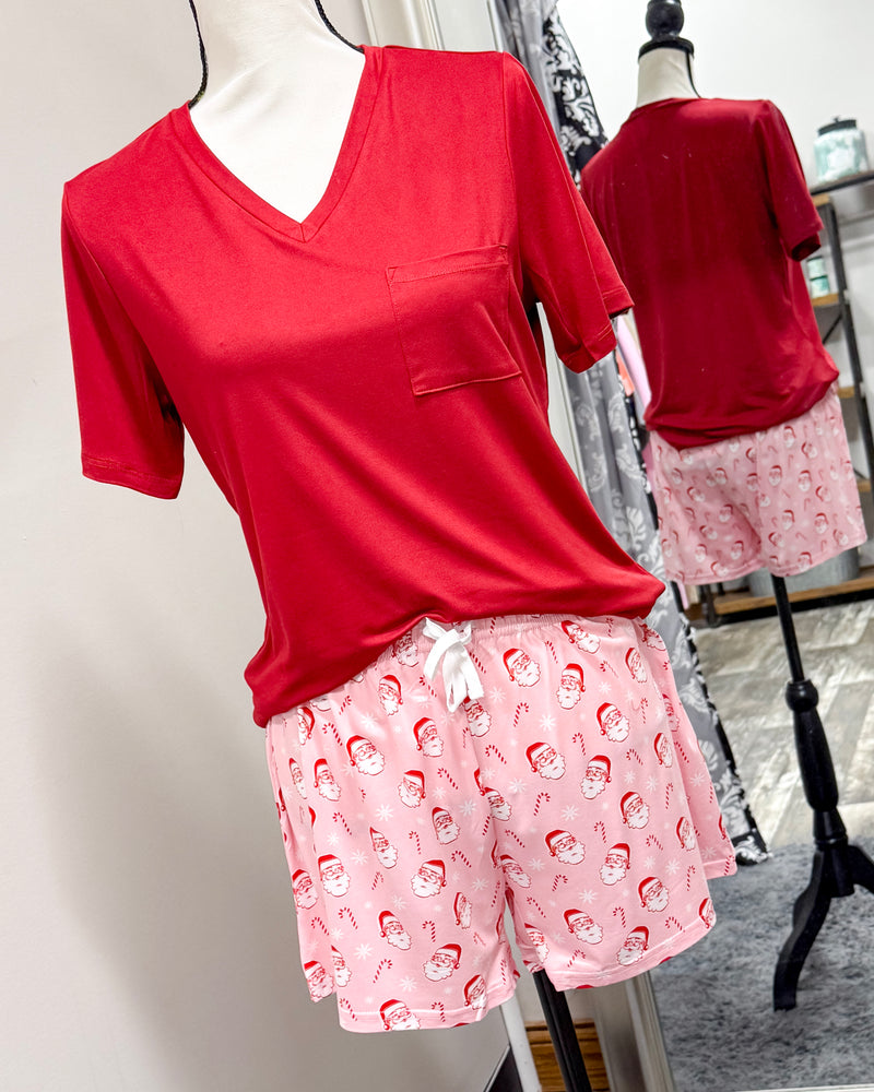 Highlands V-neck Pocket Tee - Dark Red