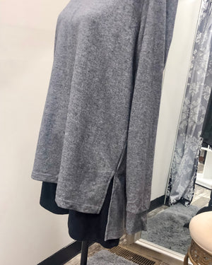 Brushed Knit Round Neck Raglan Sleeve Top - Charcoal