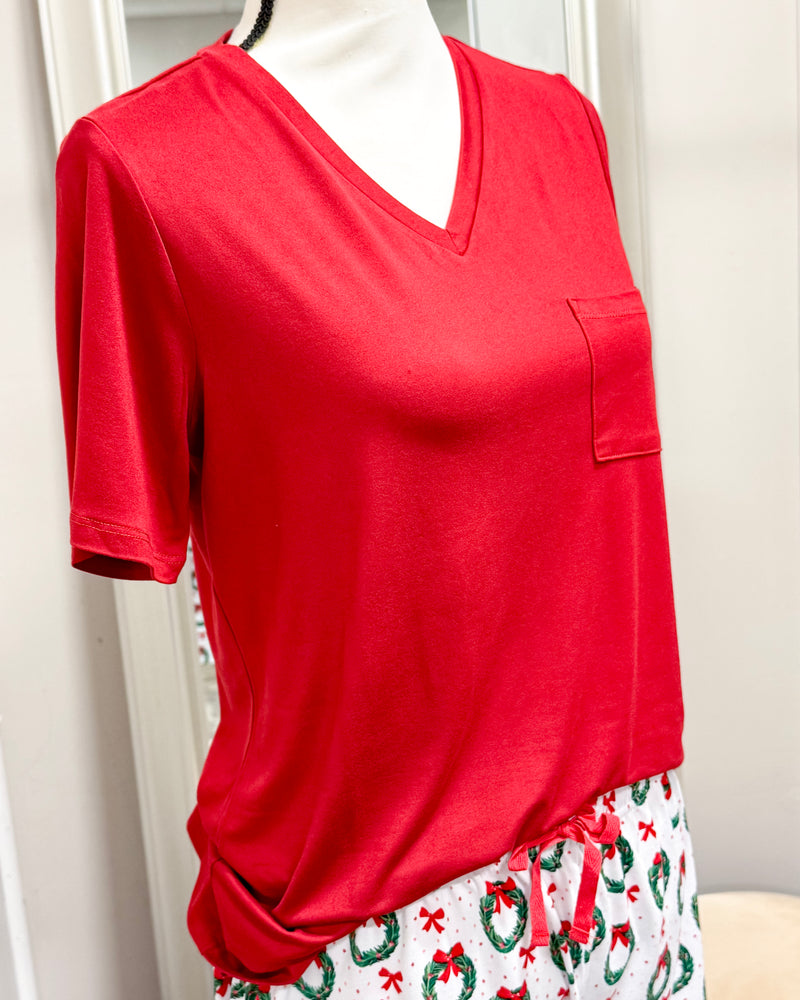 Highlands V-neck Pocket Tee - Dark Red