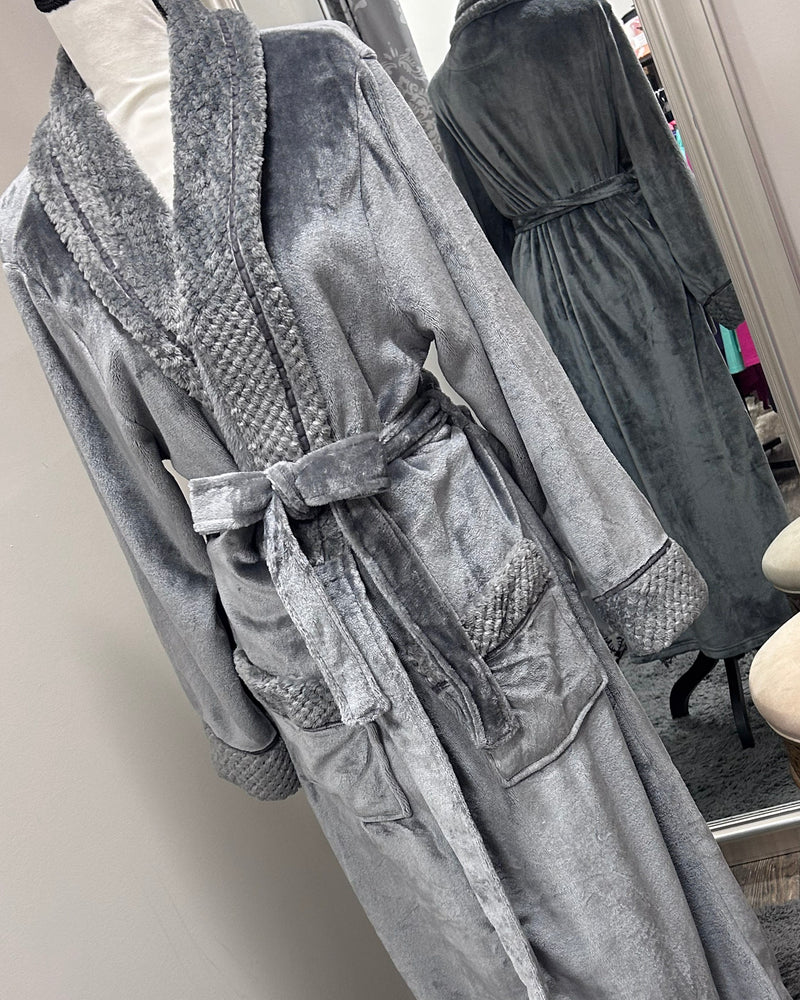 Plush Soft Warm Fleece Robe - Grey
