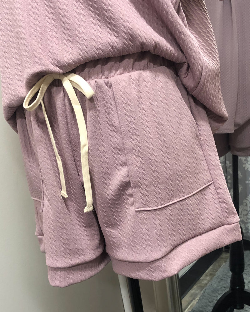 Textured Elastic Waist Lounge Shorts  - Mauve