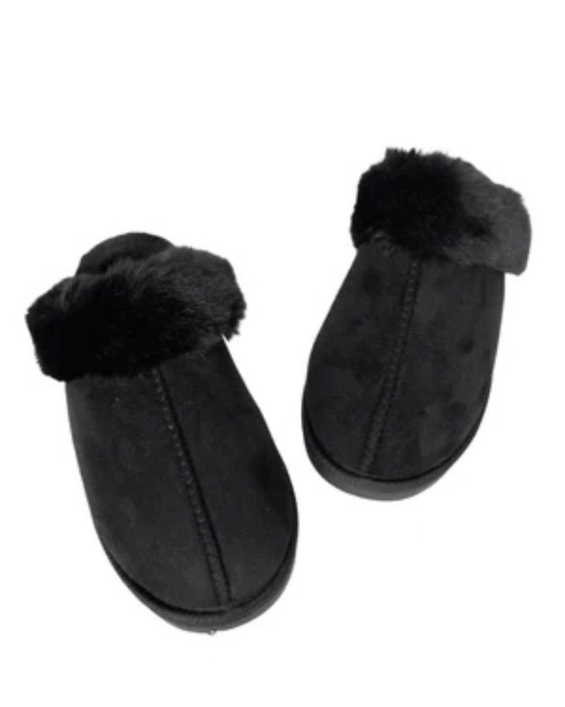 Faux Fur Slippers - Black