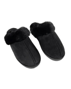 Faux Fur Slippers - Black