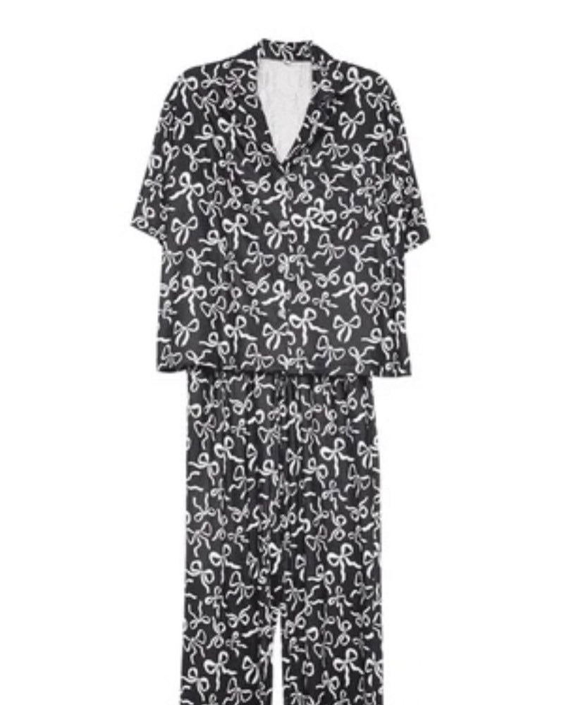 Black & White Bows Pajama Pants Set