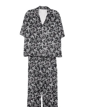 Black & White Bows Pajama Pants Set