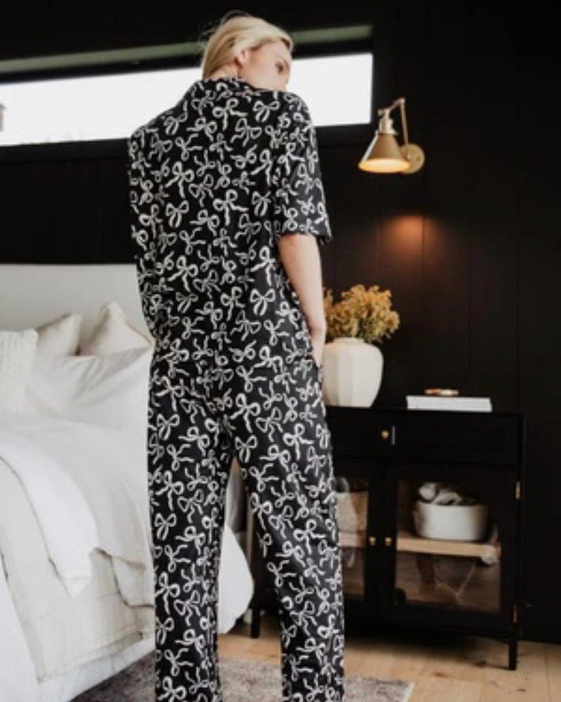 Black & White Bows Pajama Pants Set