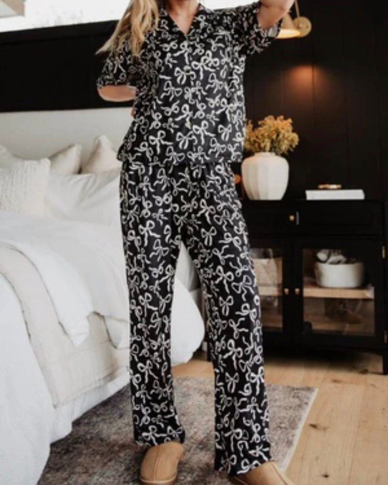 Black & White Bows Pajama Pants Set
