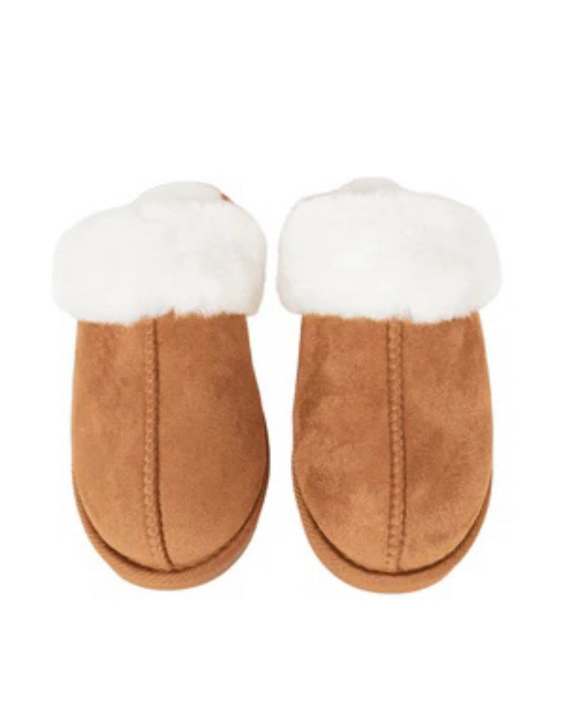 Faux Fur Slippers - Chestnut