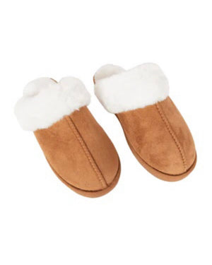 Faux Fur Slippers - Chestnut