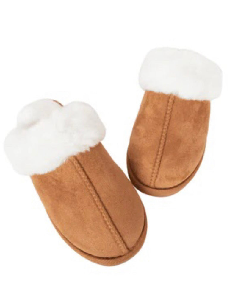 Faux Fur Slippers - Chestnut