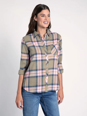 
            
                Load image into Gallery viewer, Emberly Shirt - Olive Navy Blush Plaid
            
        