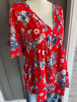 Floral Babydoll Blouse - Red