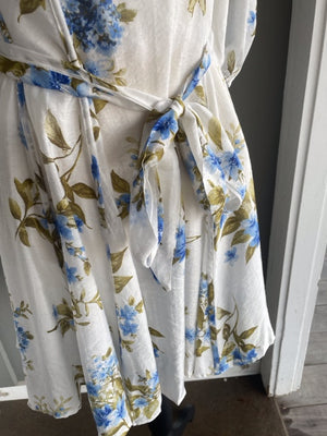 Floral Peasant Sleeve Dress Blue/Ivory
