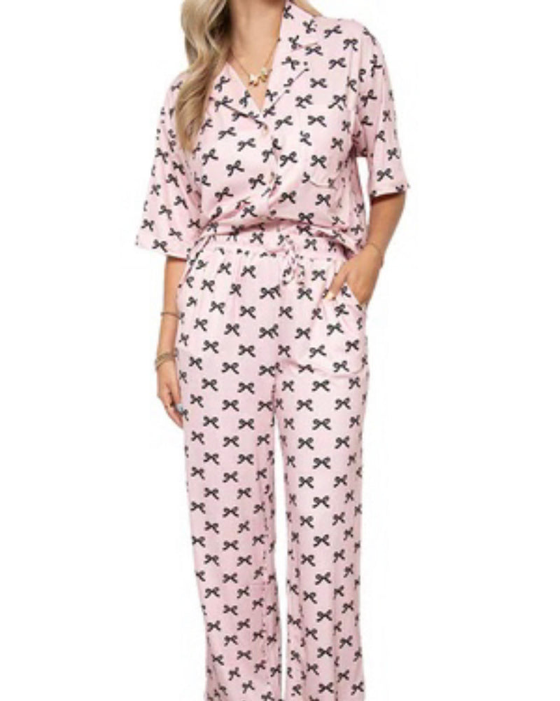 Pink & Black Mini Bows Pajama Pants Set