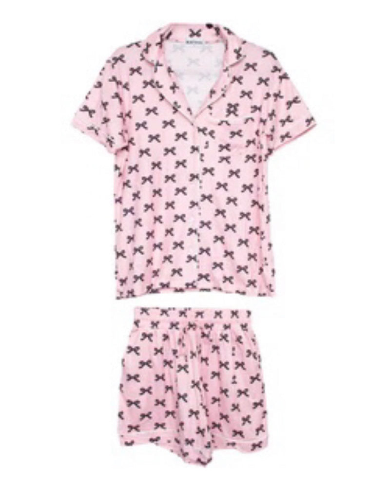 Pink & Black Mini Bows PJ Shorts Set