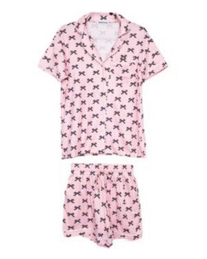 Pink & Black Mini Bows PJ Shorts Set