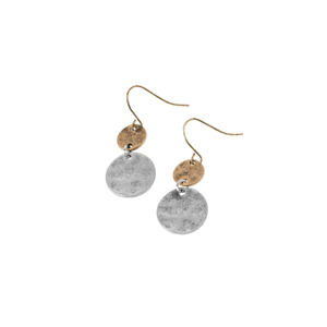 
            
                Load image into Gallery viewer, Silver &amp;amp; Gold Hammered Disc Earring
            
        