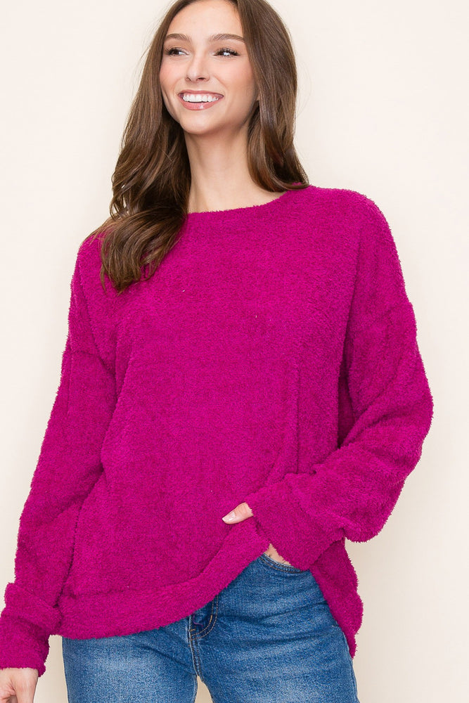 Poodle Knit Pullover Top - Magenta