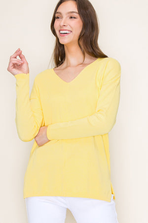 Super Soft V-Neck Sweater Top - Yellow