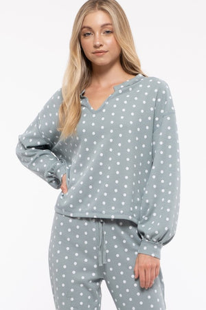 
            
                Load image into Gallery viewer, Dusty Mint/Cream Polka Dot Top
            
        