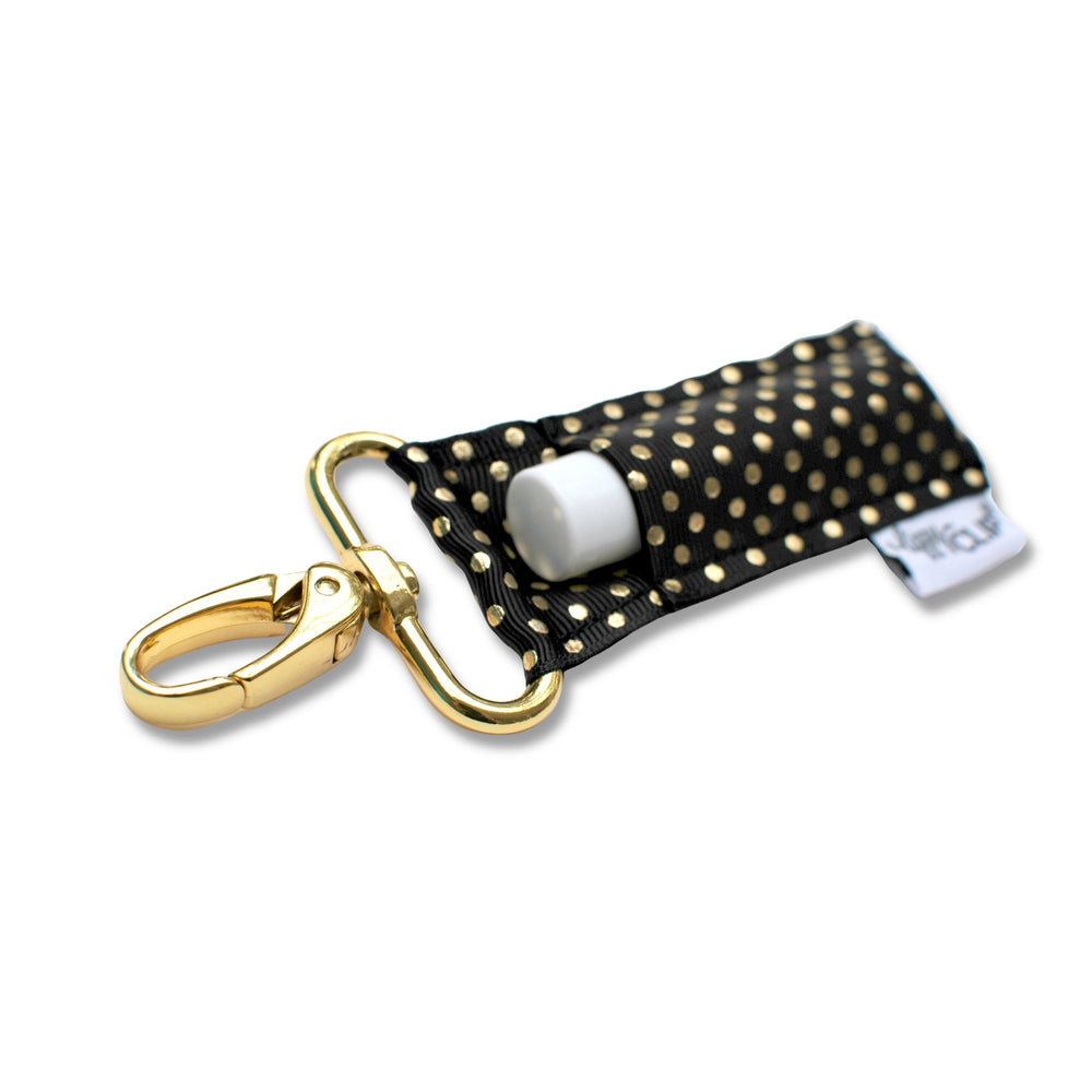 
            
                Load image into Gallery viewer, Gold Dots on Black LippyClip® Lip Balm Holder
            
        