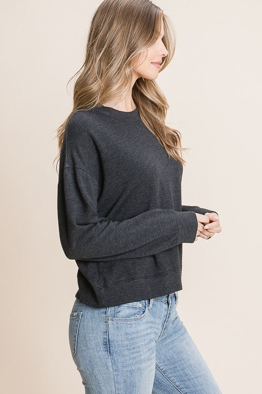 
            
                Load image into Gallery viewer, A dark gray, charcoal sweatshirt.
            
        