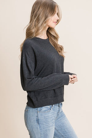 
            
                Load image into Gallery viewer, A dark gray, charcoal sweatshirt.
            
        