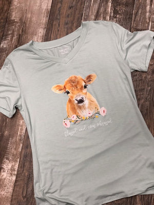 
            
                Load image into Gallery viewer, Blessed &amp;amp; Cow Obsessed - V-Neck Tee
            
        