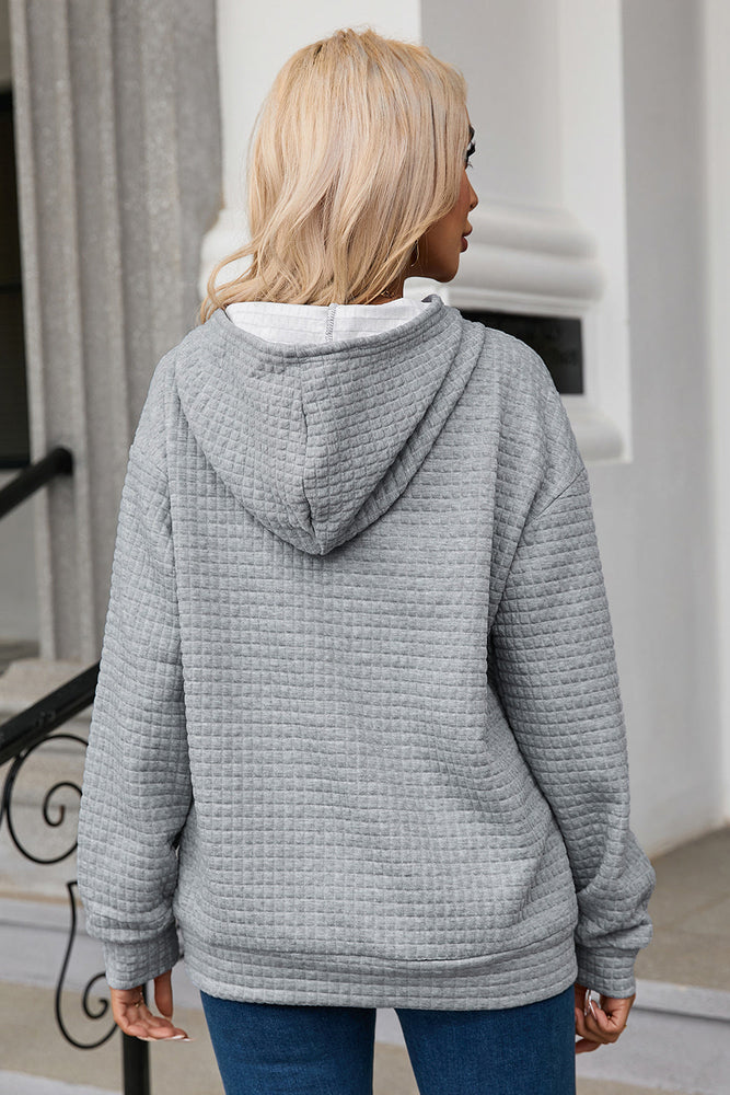 
            
                Load image into Gallery viewer, Ariel Quilted Drawstring Hoodie - Grey
            
        