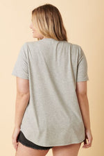 Ribbed V-Neck Top PLUS - Heather Grey