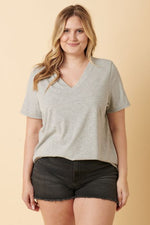 Ribbed V-Neck Top PLUS - Heather Grey