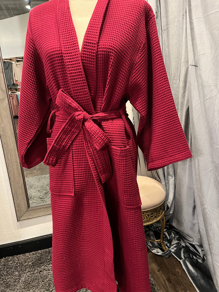 
            
                Load image into Gallery viewer, Waffle Kimono Long Robe - Wine
            
        