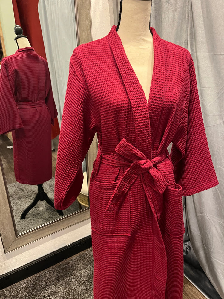 
            
                Load image into Gallery viewer, Waffle Kimono Long Robe - Wine
            
        