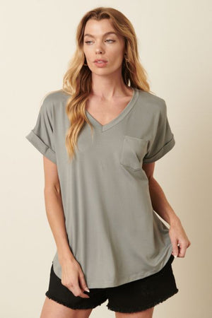 V-Neck Pocket Tee - Silver